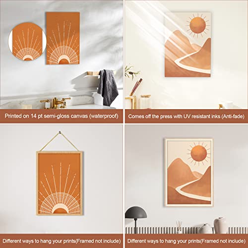 Gisipameis Boho Wall Art Set of 6, Mid Century Modern Decor 8" x 10" Unframed, Sun Moon Palm Leaf Black Beige Neutral Abstract Geometric Boho Wall Decor Canvas Prints for Bedroom Living Room Bathroom (Orange)