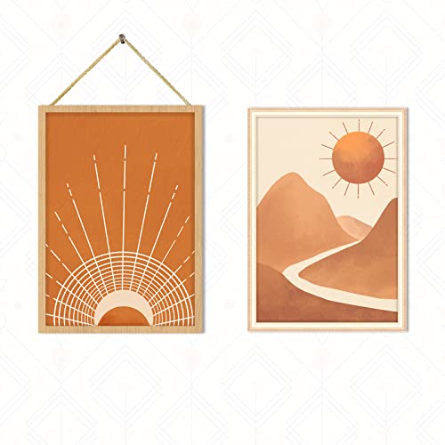 Gisipameis Boho Wall Art Set of 6, Mid Century Modern Decor 8" x 10" Unframed, Sun Moon Palm Leaf Black Beige Neutral Abstract Geometric Boho Wall Decor Canvas Prints for Bedroom Living Room Bathroom (Orange)