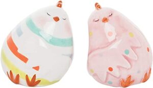 colorful spring chick ceramic salt and pepper shakers – unique pattern animal salt & pepper shaker set for kitchen counter – spring, easter, summer home decor accents