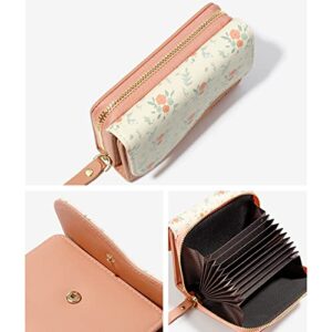 TAIINE Women's Vegan Leather Wallet Tri-fold Cute Flower Girl's Wallets Purse with RFID Blocking Protection Credit Card Holder Zipper Clutch (PINK)