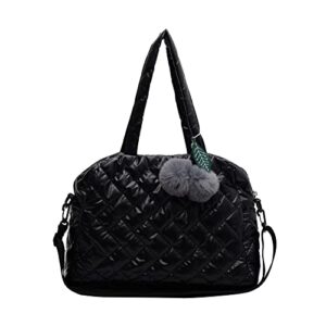 jqwygb nylon tote bags for women – trendy puffer tote bag purse soft padded cotton quilted crossbody handbag with cute pompom pendant