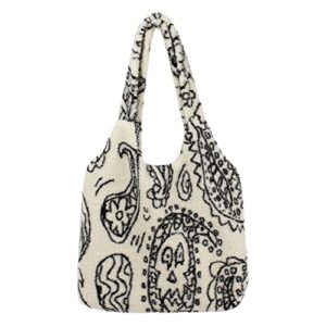 zlm bag us plush shoulder handbag retro ethnic style fluffy tote handbag large faux lamb wool shopping bag