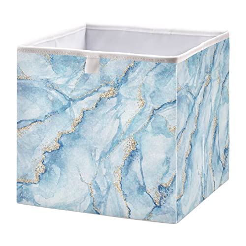 Kigai White Blue Marble Cube Storage Bin, Large Collapsible Organizer Storage Basket for Home Office Décor, 11 x 11 x 11 in