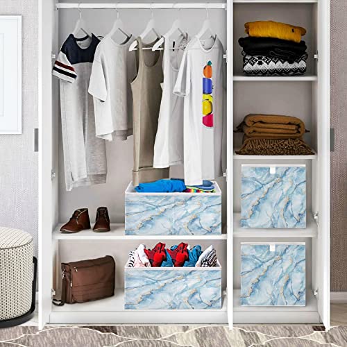 Kigai White Blue Marble Cube Storage Bin, Large Collapsible Organizer Storage Basket for Home Office Décor, 11 x 11 x 11 in