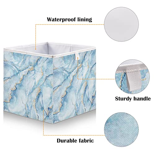 Kigai White Blue Marble Cube Storage Bin, Large Collapsible Organizer Storage Basket for Home Office Décor, 11 x 11 x 11 in