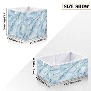 Kigai White Blue Marble Cube Storage Bin, Large Collapsible Organizer Storage Basket for Home Office Décor, 11 x 11 x 11 in