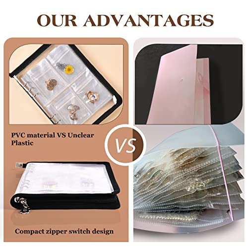 Transparent Jewelry Storage Book Album with Pockets, Portable Travel Jewelry Organizer Storage Book Zipper Bag for Rings, Necklace, Bracelets, Earrings Holder (80 Grids + 80 Anti-Oxidation PVC Bags)