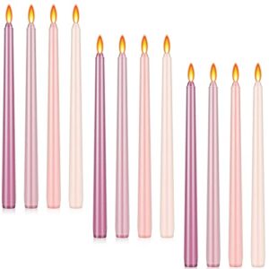 12 pcs taper candle colored taper candles colored candle sticks amber sandalwood scented long burning candles for valentines wedding decor (pink)