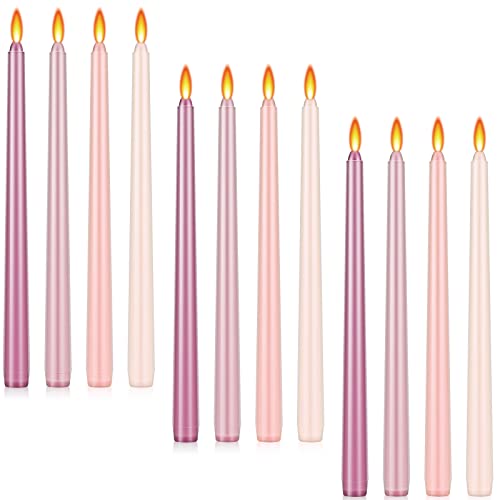 12 Pcs Taper Candle Colored Taper Candles Colored Candle Sticks Amber Sandalwood Scented Long Burning Candles for Valentines Wedding Decor (Pink)