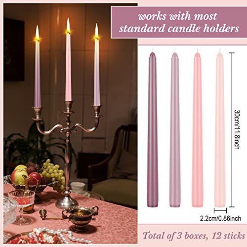 12 Pcs Taper Candle Colored Taper Candles Colored Candle Sticks Amber Sandalwood Scented Long Burning Candles for Valentines Wedding Decor (Pink)