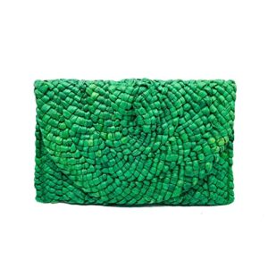 seamido straw clutch purses for women corn straw woven bags beach handbags(green)