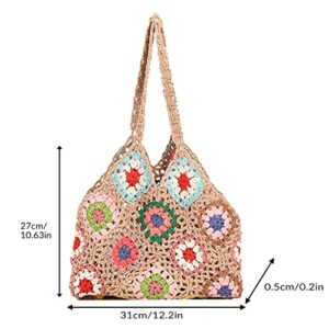 JQAliMOVV Crochet Tote Bag - Cute Flower Knitting Tote Bags Aesthetic Trendy Crochet Beach Bag Y2K Shoulder Bag Handbag Boho Bag (Khaki)