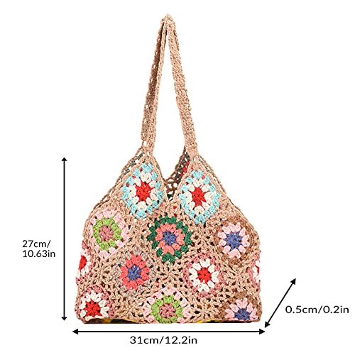 JQAliMOVV Crochet Tote Bag - Cute Flower Knitting Tote Bags Aesthetic Trendy Crochet Beach Bag Y2K Shoulder Bag Handbag Boho Bag (Khaki)