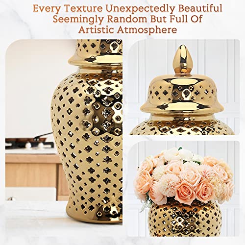 Garende Ceramic Ginger Jar, Ceramic Hollow Out Porcelain Storage Jar Temple Jar Flower Holder Vase Countertop Collection Home Decoration