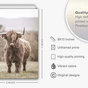 VICBOU Highland Cow Wall Art Highland Cow Decor Farmhouse Wall Decor Farm Animal Cow Print Stuff Rustic Wheat Field Landscape Print Painting for Home Kitchen Bathroom Living Room, 6Pcs, 8x10 Unframed