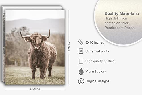 VICBOU Highland Cow Wall Art Highland Cow Decor Farmhouse Wall Decor Farm Animal Cow Print Stuff Rustic Wheat Field Landscape Print Painting for Home Kitchen Bathroom Living Room, 6Pcs, 8x10 Unframed