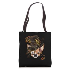 steampunk gothic chihuahua dog face pet puppy dog lover tote bag