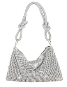 rhinestone hobo bag for womens chic sparkly evening handbag clutch bag shiny purse for party club wedding (silver)