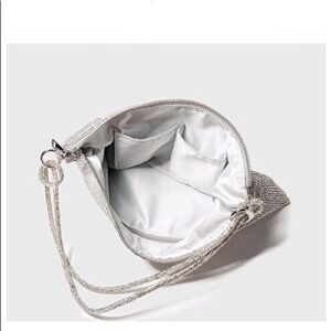 Rhinestone Hobo Bag for Womens Chic Sparkly Evening Handbag Clutch Bag Shiny Purse for Party Club Wedding (Silver)