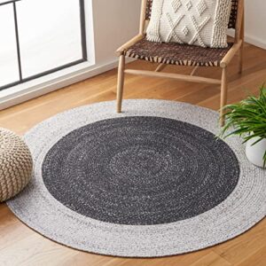 safavieh braided collection 4′ x 4′ round black/light grey brd803f handmade country farmhouse area rug