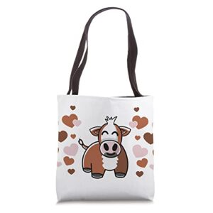 cute hereford cow with hearts for hereford cow lovers tote bag