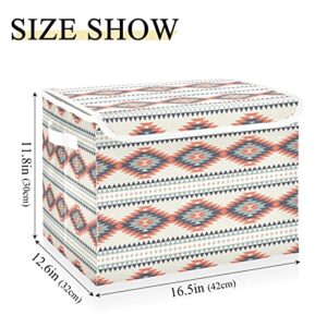 Kigai Aztec Pattern Storage Bins with Lids and Handles 17x13x12 In Foldable Fabric Storage Basket Toys Clothes Organizer for Shelves Closet Home Bedroom Office