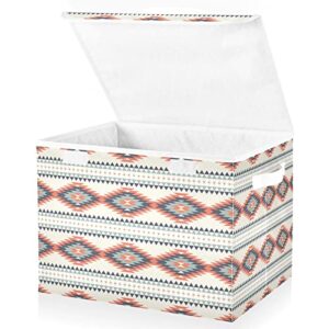 Kigai Aztec Pattern Storage Bins with Lids and Handles 17x13x12 In Foldable Fabric Storage Basket Toys Clothes Organizer for Shelves Closet Home Bedroom Office