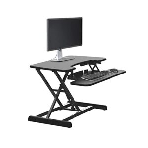 vari – varidesk essential vertical lift 30 – compact two-tier standing desk converter for monitor & accessories – height adjustable sit stand desk – home office monitor riser – 30″ wide, black