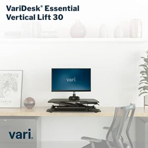 Vari - VariDesk Essential Vertical Lift 30 - Compact Two-Tier Standing Desk Converter for Monitor & Accessories - Height Adjustable Sit Stand Desk - Home Office Monitor Riser - 30" Wide, Black