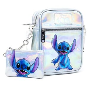 disney bag and wallet combo, disney 100 lilo and stitch stitch pose iridescent holographic, oil slick vegan leather