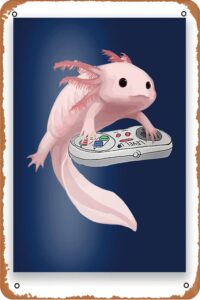 decorative 8×12 inch vintage metal tin signage axolotl fish playing video game axolotl lizard gamers poster poster creative tin sign novelty metal retro wall decor for home gate garden bars restaurants cafes office store pubs club gift 12 x 8 inche plaque