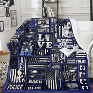 police blanket flannel throw blanket retirement for dad husband son boyfriend convenient comfortable all seasons super soft bed sofa couch foldable unisex 130×150 blue 50×60