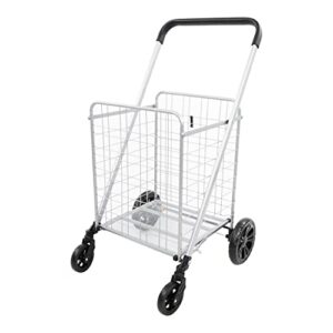 bisupply foldable shopping cart with 360° swivel castor wheels – lightweight heavy duty utility grocery cart with 330 lbs weight capacity for groceries, laundry, luggage, travel, and tailgating