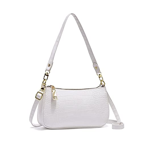 SMITH SURSEE Retro Classic Shoulder Purses for Women Crocodile Pattern Clutch Shoulder Tote HandBag Crossbody Bag, White