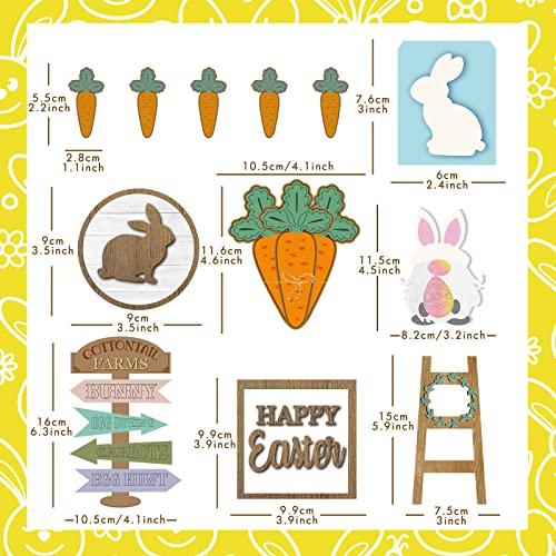 Patelai 12 Pcs Easter Tiered Tray Decor Set Rustic Easter Decorations for Tiered Tray Bunny Farmhouse Tiered Tray Items Easter Egg Rabbits Carrots Wood Sign Happy Easter Decoration for Indoor Home