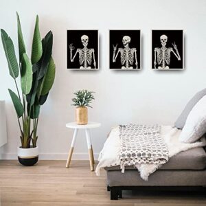 Halloween Wall Decor Skeleton Poster, Funny Goth Home Wall Art Prints, Gothic Skull Weird Paintings, Witchy Spooky Aesthetic Pictures for Bedroom Bathroom Pagan Room Decor Set of 3 Unframed (8x10)