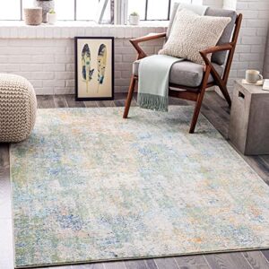 mark&day area rugs, 7×9 bakhuizen modern dark green indoor/outdoor area rug, green blue white carpet for living room, bedroom or kitchen (6’11” x 9′)