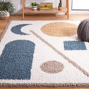 safavieh calico shag collection 8′ x 10′ ivory/blue clc114a mid-century modern non-shedding 1.6-inch thick area rug
