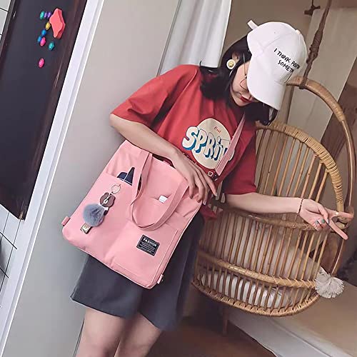 LOLAGIGI Shoulder Tote Bag for Women Canvas Crossbody Handbag Casual Hobo Aesthetic Satchel Adjustable Shoulder Backpack with Zipper Pocket, Suit for Girl Teens School Work Travel, Pink