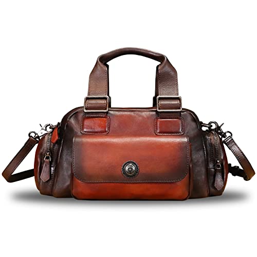 Genuine Leather Handbag for Women Satchel Top Handle Bags Handmade Vintage Crossbody Handbags Purses (Red)