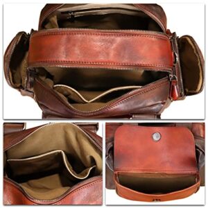 Genuine Leather Handbag for Women Satchel Top Handle Bags Handmade Vintage Crossbody Handbags Purses (Red)