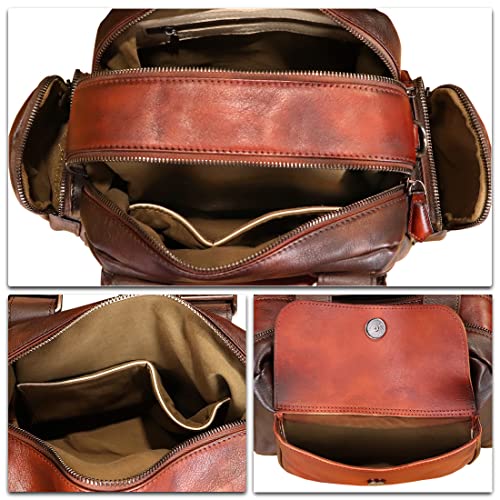 Genuine Leather Handbag for Women Satchel Top Handle Bags Handmade Vintage Crossbody Handbags Purses (Red)