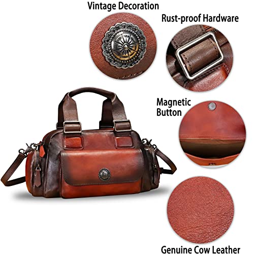 Genuine Leather Handbag for Women Satchel Top Handle Bags Handmade Vintage Crossbody Handbags Purses (Red)