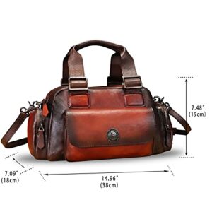 Genuine Leather Handbag for Women Satchel Top Handle Bags Handmade Vintage Crossbody Handbags Purses (Red)