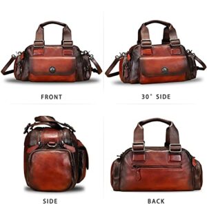 Genuine Leather Handbag for Women Satchel Top Handle Bags Handmade Vintage Crossbody Handbags Purses (Red)