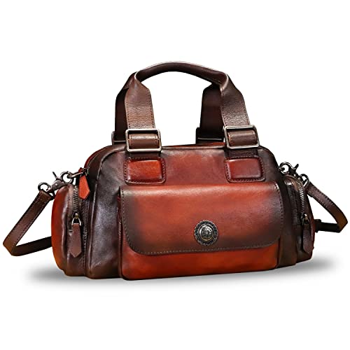 Genuine Leather Handbag for Women Satchel Top Handle Bags Handmade Vintage Crossbody Handbags Purses (Red)