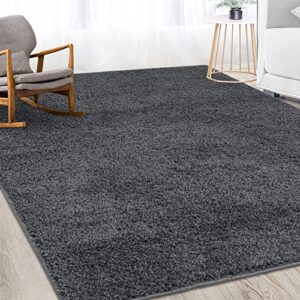 nanan 9 x 12 solid shag area rug large living room area rug modern shaggy area rug indoor non slip carpet non-shedding shag area rug fluffy plush area rug for bedroom nursery, 9′ x 12′, dark grey