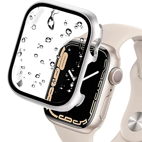 Miimall Compatible Apple Watch Series 8 41mm Case with Screen Protector Anti-Scratch Shockproof Hard PC and Tempered Glass Film Bumper Case for Apple Watch 41mm Series 7 & 8 (Silver)