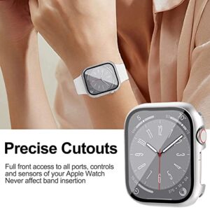 Miimall Compatible Apple Watch Series 8 41mm Case with Screen Protector Anti-Scratch Shockproof Hard PC and Tempered Glass Film Bumper Case for Apple Watch 41mm Series 7 & 8 (Silver)