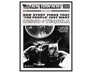 new york news black and white wall art – 12×16 inches set of 1 disco ball decor pcoster & prints – trendy retro vintage music humor quotes wall decor poster – black wall art – music posters – aesthetic room decor – bart cart cute room decor – vintage wall